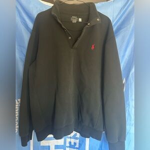 Polo by Ralph Lauren Black Sweatshirt with Red Logo Quarter Snap Pullover